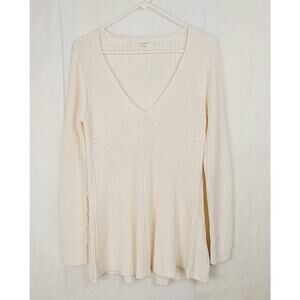 Zara knits ivory vneck tunic sweater Size large Clean Girl Preppy Minimal